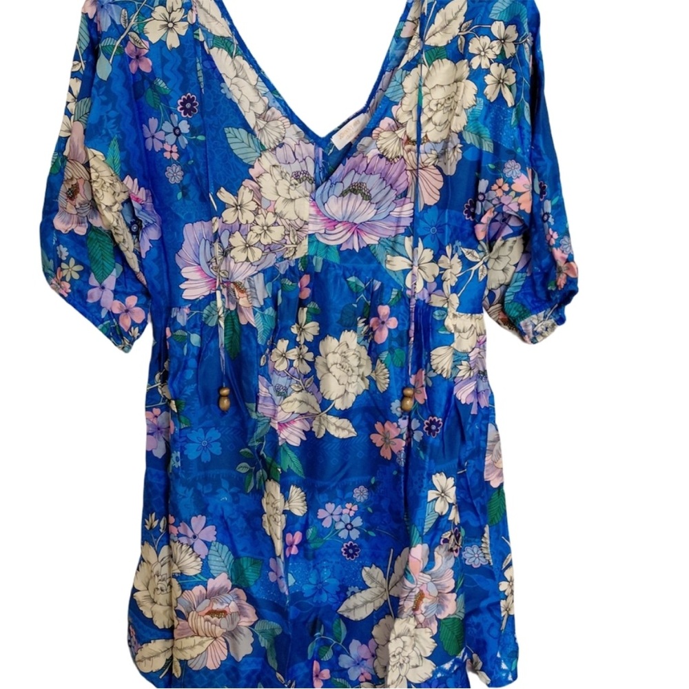 Johnny Was Blue Floral Swim Coverup